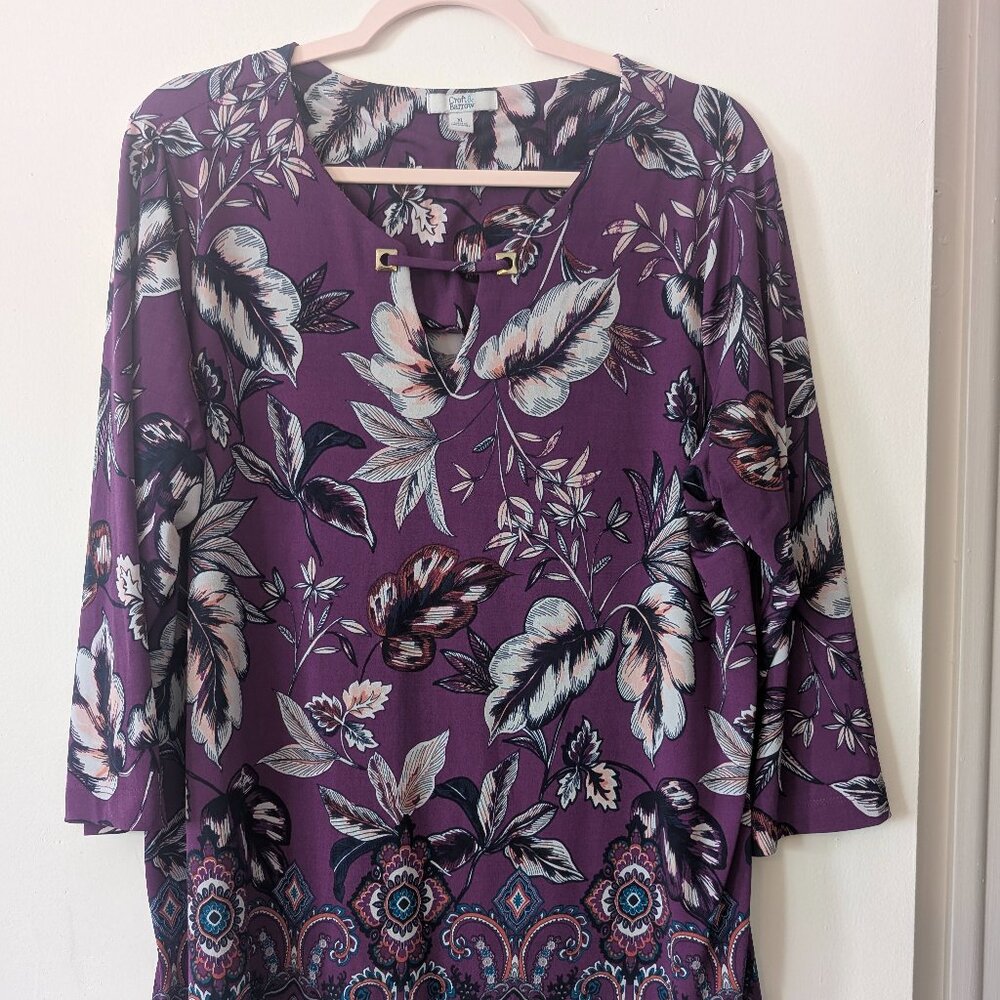 Croft and Barrow purple keyhole neckline print blouse